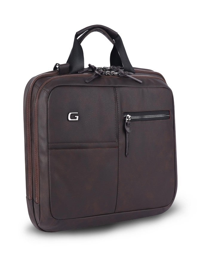 Gear Professional 16L/12" Small Faux Leather Water Resistant Laptop Briefcase/Office Bag/Laptop Messenger Bag for Men/Women(Brown-Black) - Image 1