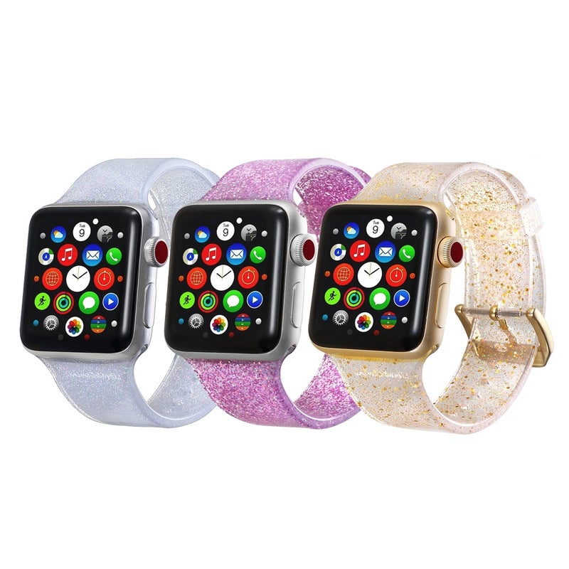 For Apple Watch Series 7 45mm / 6 & SE & 5 & 4 44mm / 3 & 2 & 1 42mm Glitter Silicone Strap(White)