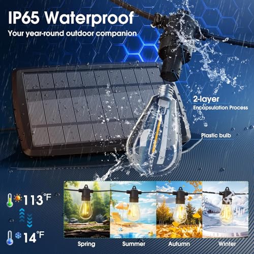 KYY 102FT(96+6) Solar String Lights Outdoor with USB Port Remote Control, LED Waterproof Solar Powered Patio with 32 Sockets, Heavy-Duty and UL Listed Porch Market Lights - Image 5
