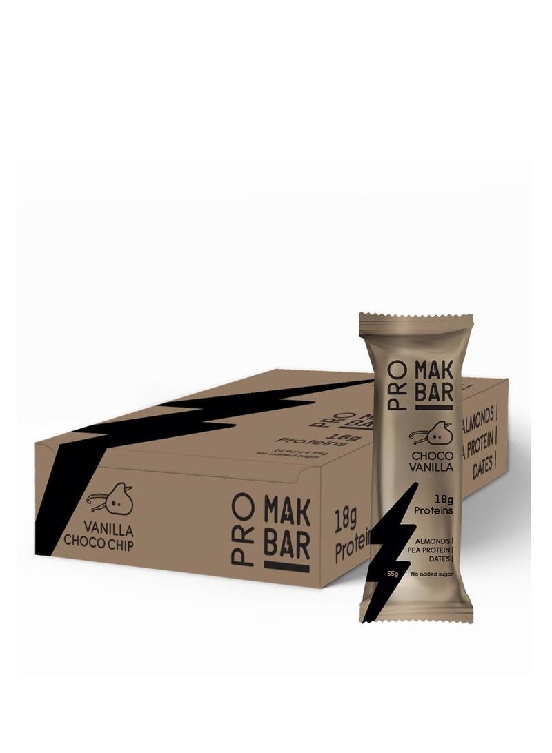 mak bar pro vanilla choc chip flavor protein bar 12X55g - Pack of 12