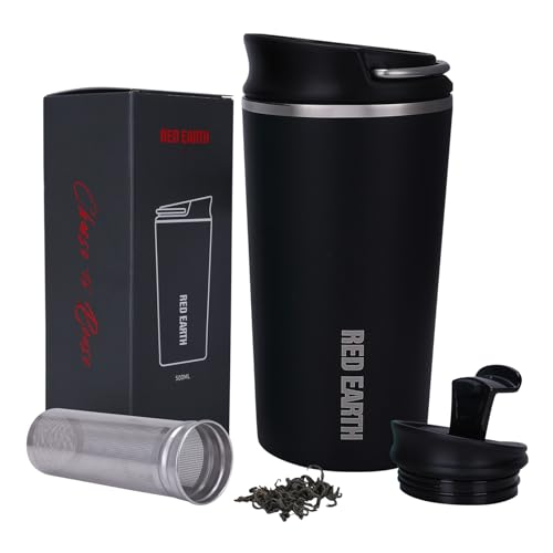 GiNT 17oz Travel Mug with Infuser and Two Lids Vacuum Insulated 316 Stainless Steel Coffee Mug Dishwasher Safe Mug with Tea Strainer for Hot and Cold Brew Coffee or TeaBlack
