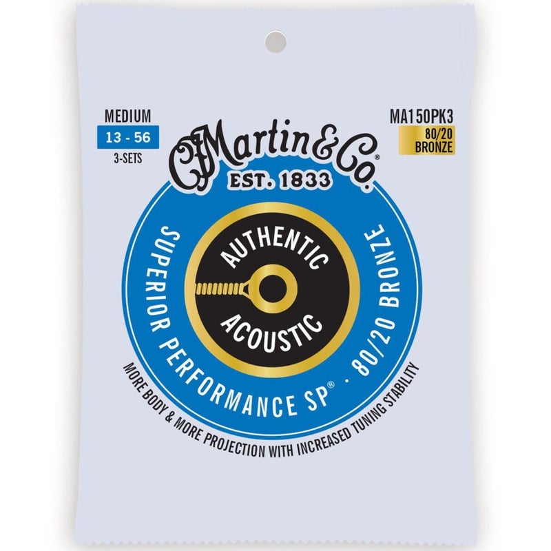 Martin Strings MA150PK3 3-Pack Authentic Acoustic Guitar SP 80/20 Bronze Medium - 0.13 - 0.56 - Image 1