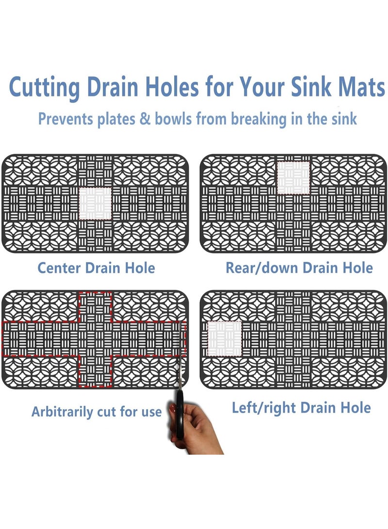 موثوقية التنبؤ السيليكون مطبخ حوض حصيرة حامي - 26 "x13.78" غير انزلاق، قطع لتناسب، مع ثقوب الصرف القطع، مناسبة للمنزل الزراعي، الفولاذ المقاوم للصدأ، حوض الخزف - الأسود - Image 2