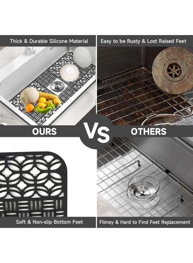 موثوقية التنبؤ السيليكون مطبخ حوض حصيرة حامي - 26 "x13.78" غير انزلاق، قطع لتناسب، مع ثقوب الصرف القطع، مناسبة للمنزل الزراعي، الفولاذ المقاوم للصدأ، حوض الخزف - الأسود - Image 4