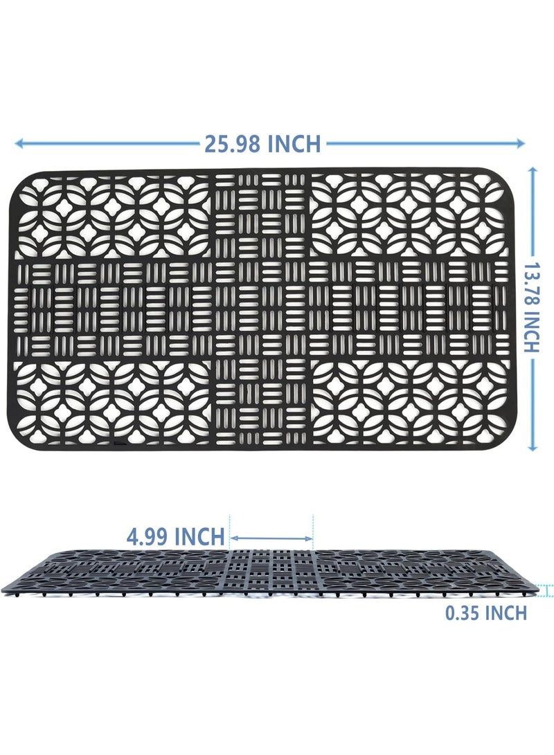 موثوقية التنبؤ السيليكون مطبخ حوض حصيرة حامي - 26 "x13.78" غير انزلاق، قطع لتناسب، مع ثقوب الصرف القطع، مناسبة للمنزل الزراعي، الفولاذ المقاوم للصدأ، حوض الخزف - الأسود - Image 3