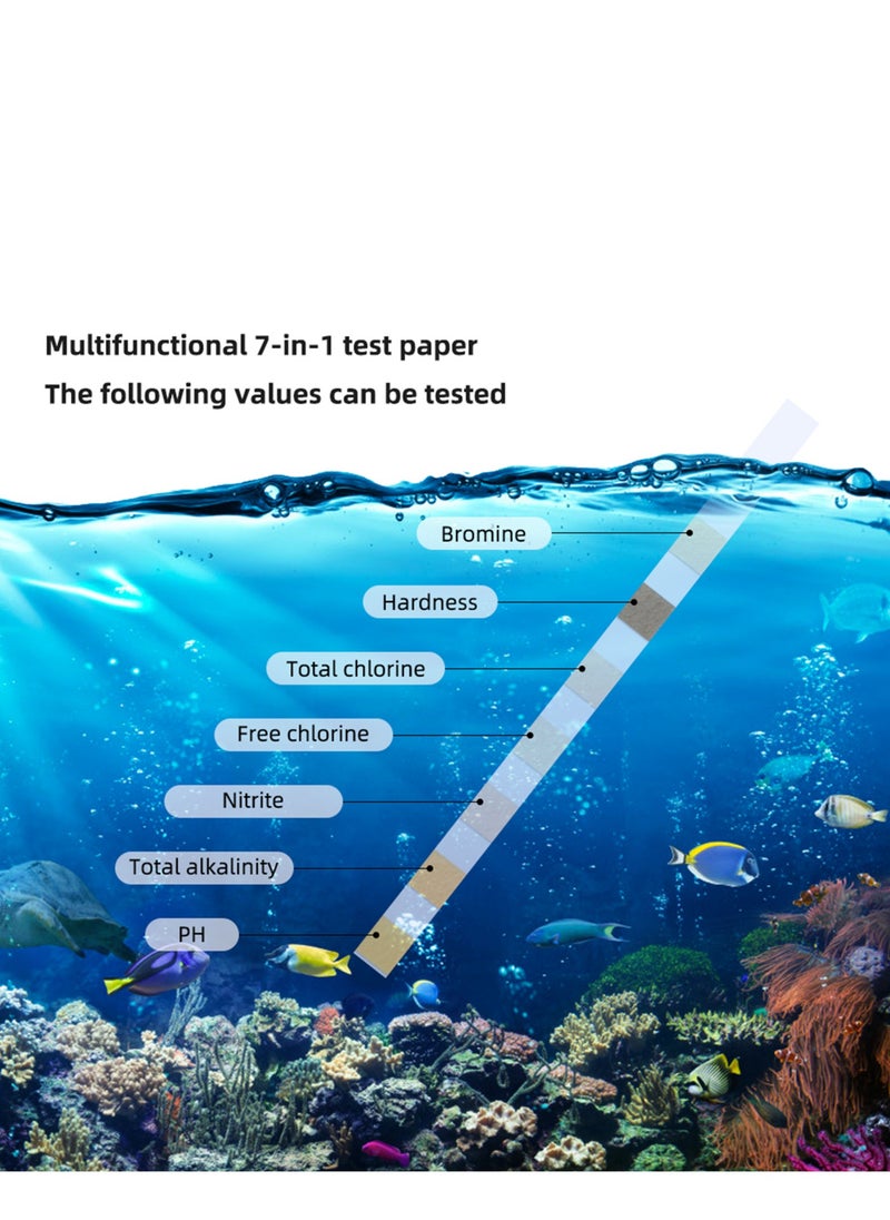 7-in-1 Test Strips Spa and Pool Test Strips Tester Testing Kit for Total Hardness/Total Chlorine/Free Chlorine/Bromine/pH/Total Alkalinity/Nitrite 50ct