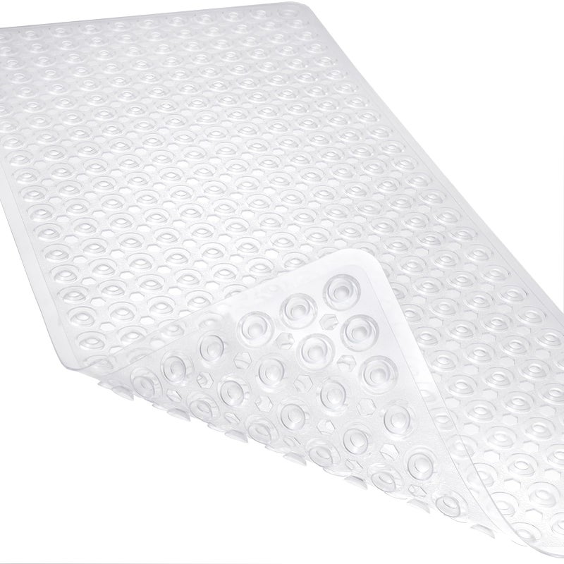 Linoows NonSlip Bathtub and Shower Mats Power Grip Bath Mat 35 x 163 Inch with Suction Cups and Drain Holes for Tub Bathroom Floor Safety Machine Washable Soft Bathmat Clear