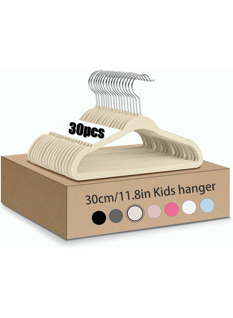 TAPIT 30PCS Baby Velvet Hangers Nursery Clothes Hangers Non Slip Toddler Hangers 360 Chrome Swivel Hook (White 30 cm) - Image 1