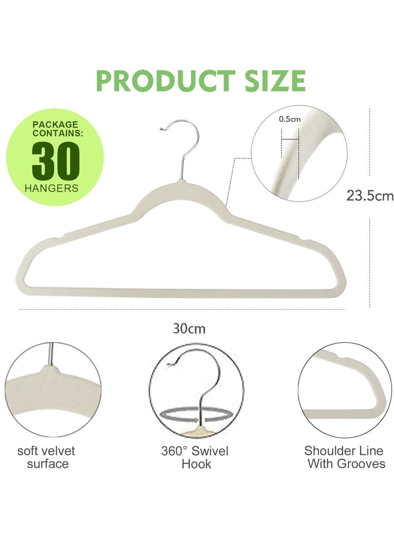 TAPIT 30PCS Baby Velvet Hangers Nursery Clothes Hangers Non Slip Toddler Hangers 360 Chrome Swivel Hook (White 30 cm) - Image 5