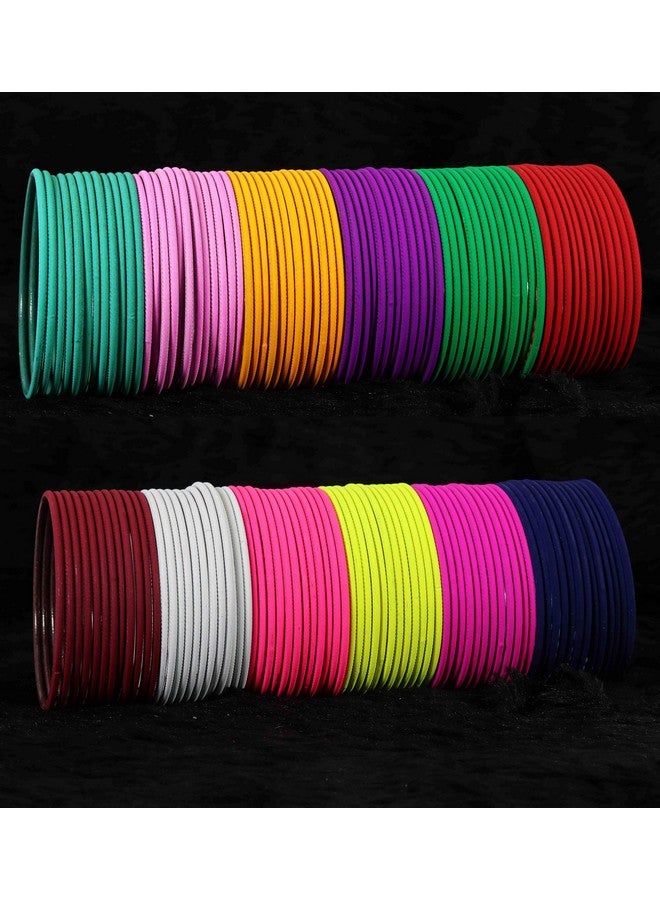 NMII MultiColor Metal Plain Bangles Set For Women & Girls with Matte Finish | Women's Bangles Combo | Colorful Metal Bangles For Wedding, Party, Daily use | Metal Chudi Set- Pack of 144, (P3-New-2.4) - Image 2