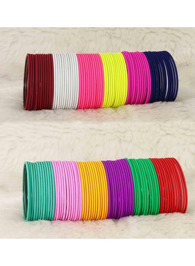 NMII MultiColor Metal Plain Bangles Set For Women & Girls with Matte Finish | Women's Bangles Combo | Colorful Metal Bangles For Wedding, Party, Daily use | Metal Chudi Set- Pack of 144, (P3-New-2.4) - Image 5