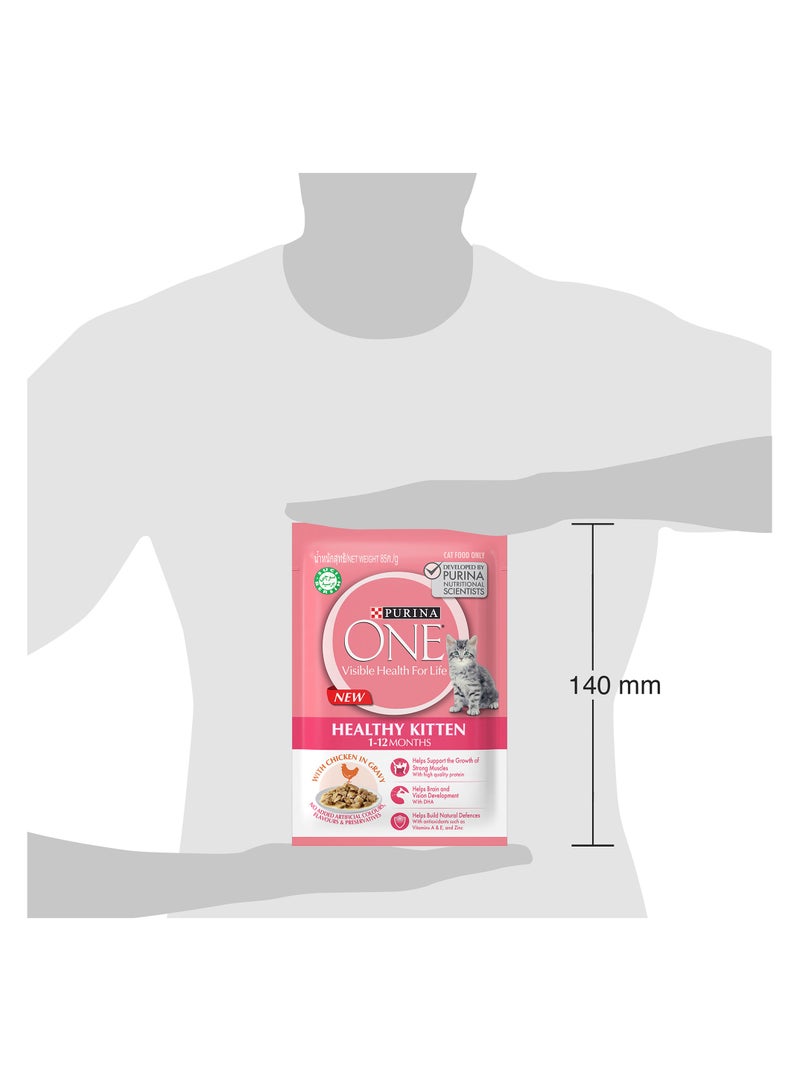 Purina ONE Healthy Kitten Cat Food with Chicken in Gravy Wet Cat Food Pouch 70g - Image 2