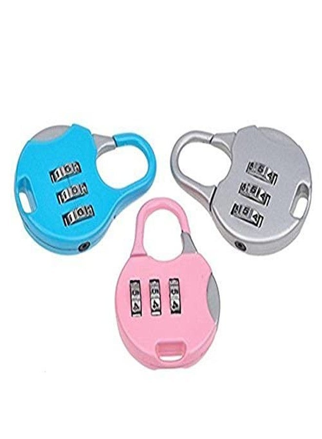 PENS Combination Luggage Padlock 3 Dial Resettable Lock for Suitcase, Laptop Bag/Multi-Purpose Safety Number Lock Random Color & Patten May Vary (Pack of 5) - Image 3