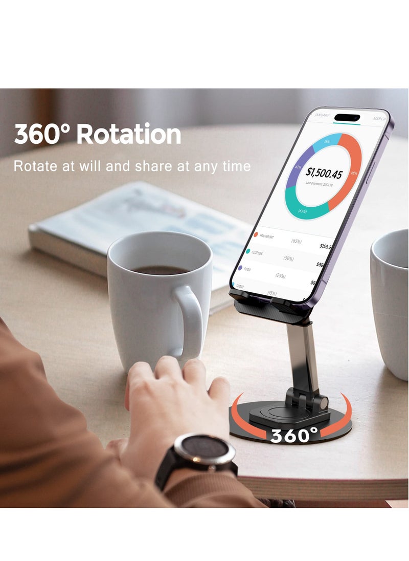 Excefore - Cell Phone Stand, 360°Rotation Height Adjustable Phone Holder for Desk, Desk Accessories, With iPhone Most Phones, iPhone 15 Pro/Pro Max, Samsung Galaxy, Tablet/iPad Black - Image 1