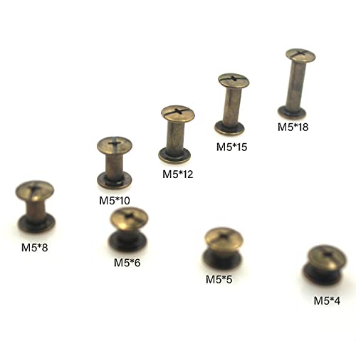 Alloygold Chicago Screws Assorted Kit 110 Sets 8 Sizes of Round Head Stud Leather Screws Chicago Rivets for DIY Leather Decoration Bookbinding (M5*4,5,6,8,10,12,15,18)（Bronze） - Image 5