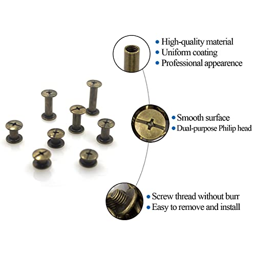 Alloygold Chicago Screws Assorted Kit 110 Sets 8 Sizes of Round Head Stud Leather Screws Chicago Rivets for DIY Leather Decoration Bookbinding (M5*4,5,6,8,10,12,15,18)（Bronze） - Image 3