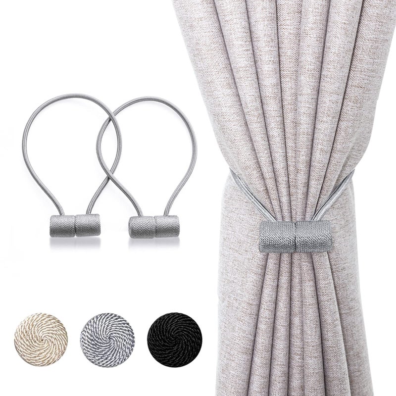 XDerlin 2 Pack Window Curtain Holdbacks Magnetic Curtain Tiebacks Upgraded 16 Inch Home Office Decorative Twist Tie Backs for Blackout Sheer Window Treatment Grey