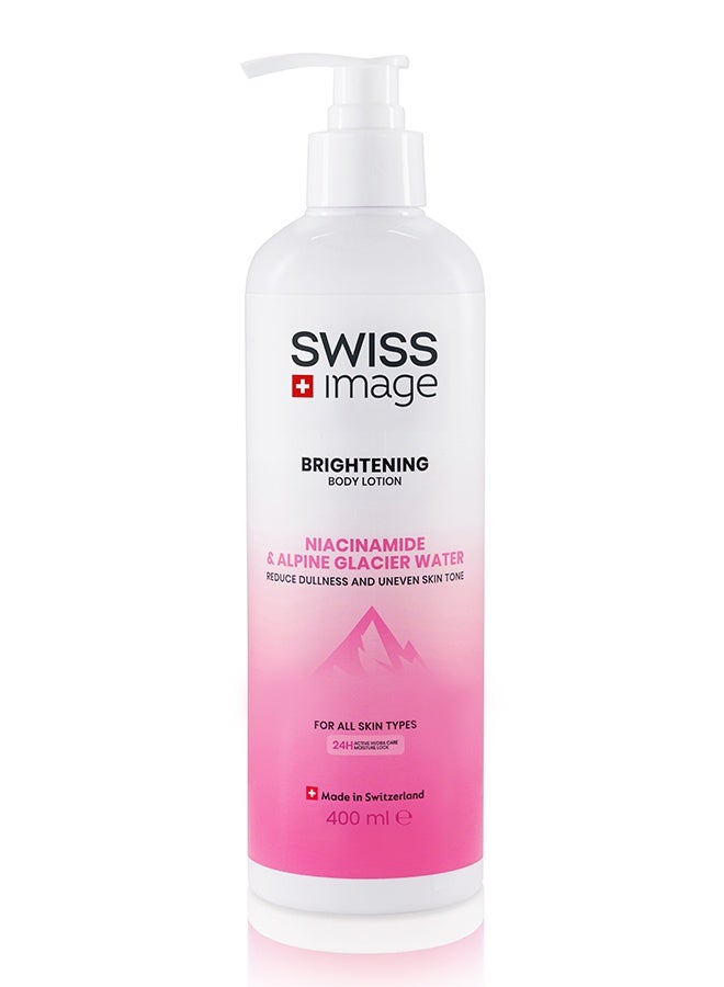 Swiss Image Brightening Body Lotion 400ml | Niacinamide, Centella Asiatica, WhiteTen, Glycerin, Panthenol & Alpine Glacier Water | Evens Tone, Brightens, Glow & Non-Greasy | All Skin | For Men & Women - Image 1