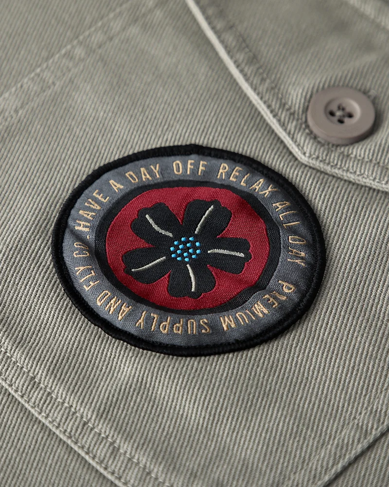 بيواكوف Men's Sage Green Badge Printed Oversized Shacket