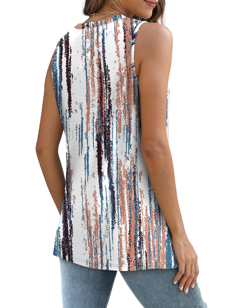 Sampeel Womens Tank Tops Crew Neck Summer Camisole Tops Tie Dye Workout Tanks Women's Clothing Athletic White Floral L - Image 5