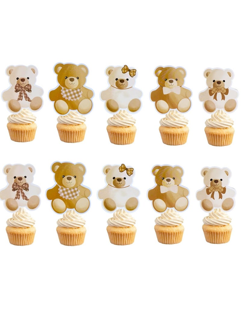 25Pcs Bear Baby Shower Birthday Party Decorations Bearly Wait Cupcake Toppers Table Decoration for Bear Theme Birthday Baby Shower Gender Reveal Party Supplies  - Image 1