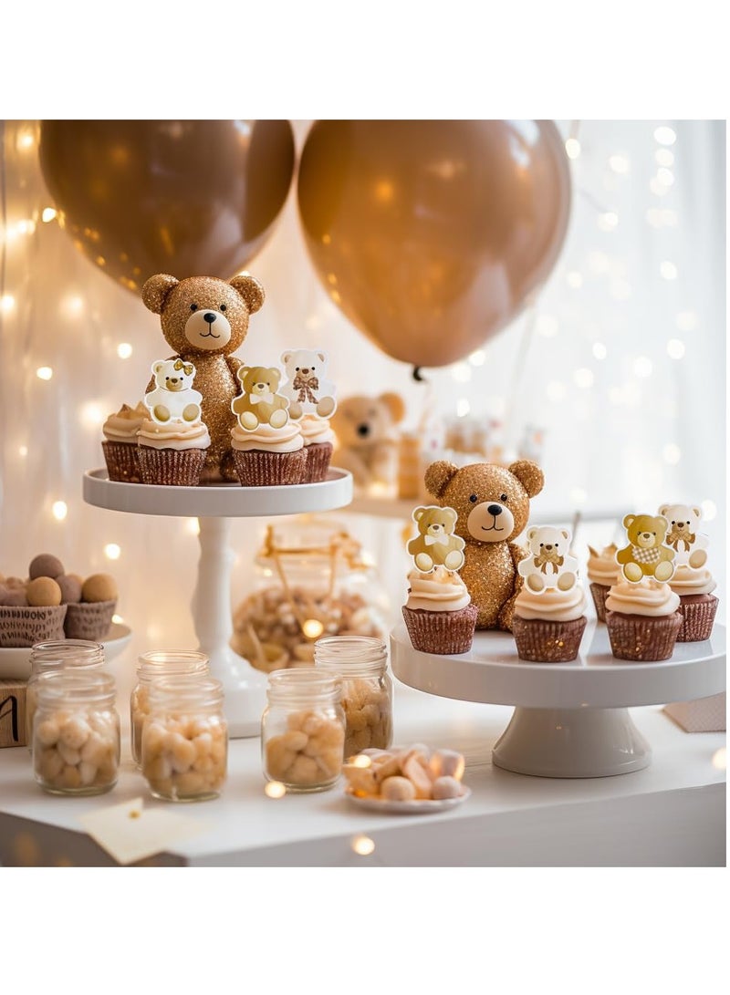 25Pcs Bear Baby Shower Birthday Party Decorations Bearly Wait Cupcake Toppers Table Decoration for Bear Theme Birthday Baby Shower Gender Reveal Party Supplies  - Image 4