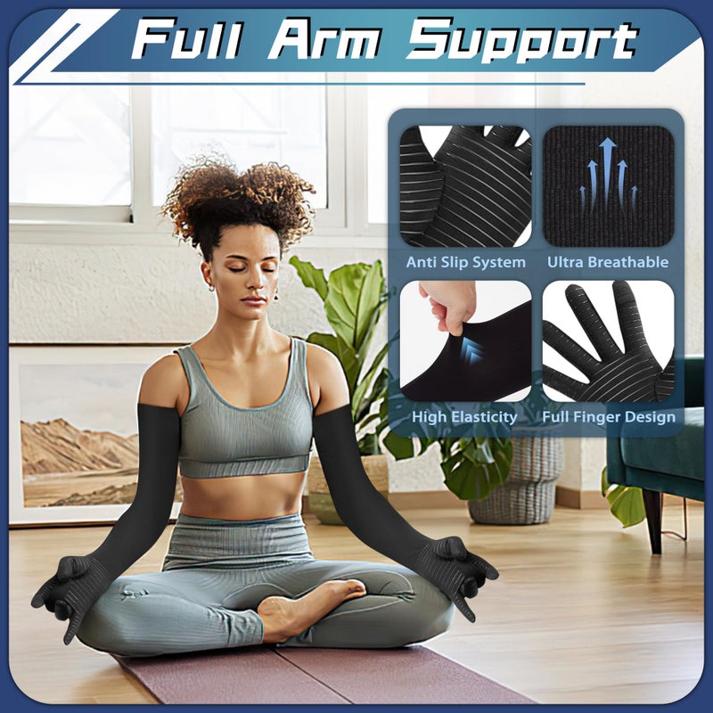 Zuscot Copper Long Compression Arthritis Gloves for Women Men, Full Finger Hand Compression Gloves with Touchscreen Tip, Full Arm Pressuse Support Sleeves for Carpal Tunnel, Lymphedema, Trigger Finger - Image 3