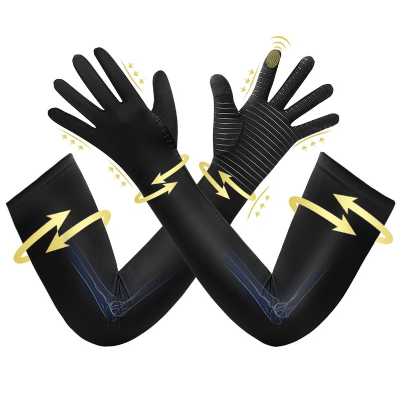 Zuscot Copper Long Compression Arthritis Gloves for Women Men, Full Finger Hand Compression Gloves with Touchscreen Tip, Full Arm Pressuse Support Sleeves for Carpal Tunnel, Lymphedema, Trigger Finger - Image 1