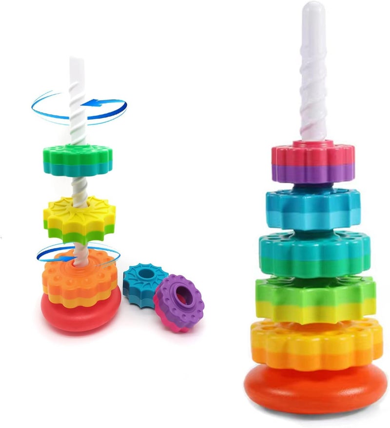 ROSTON Spinning Tower Stacking Toy, Rainbow Educational Rings, Montessori Sensory Learning Toy for Toddlers 1-3 Years - Image 3