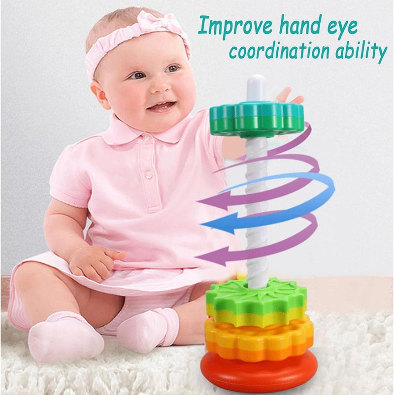 ROSTON Spinning Tower Stacking Toy, Rainbow Educational Rings, Montessori Sensory Learning Toy for Toddlers 1-3 Years - Image 5
