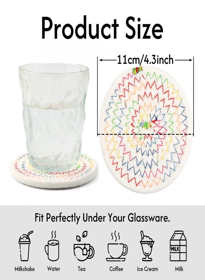 krastmon Coasters Set of 4 for Drinks, Cotton Woven 4 Colors Absorbent Boho Coasters for Home Decor Cups - Hot or Cold Drink Thickened (Rainbow) - Image 2