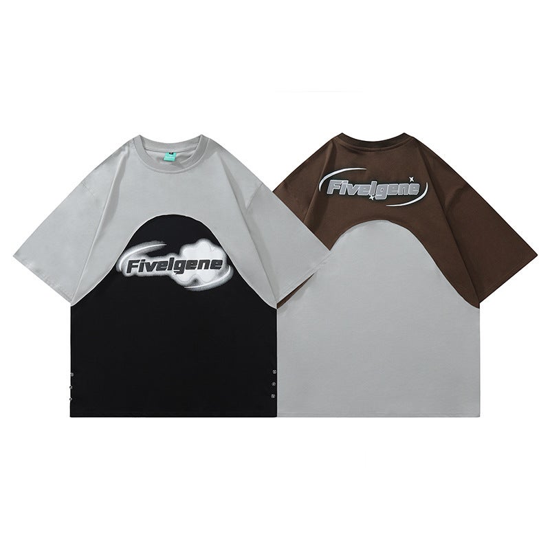 Yprs Men'S Wear Design Sense National Fashion Brand Foaming Letter Pattern Printing American Style Street Couple Wear Ins Short-Sleeved T-Shirt - Image 4