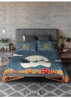 YaYa Cafe TheYaYaCafe Santa Riding Sleigh Over Homes Printed Velvet King Size Double Bedsheet with 2 Pillow Covers  - Image 3