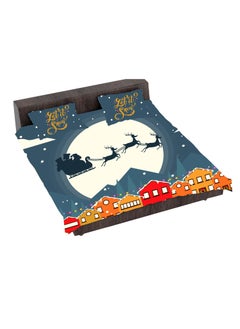 YaYa Cafe TheYaYaCafe Santa Riding Sleigh Over Homes Printed Velvet King Size Double Bedsheet with 2 Pillow Covers  - Image 1