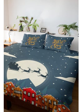 YaYa Cafe TheYaYaCafe Santa Riding Sleigh Over Homes Printed Velvet King Size Double Bedsheet with 2 Pillow Covers  - Image 2