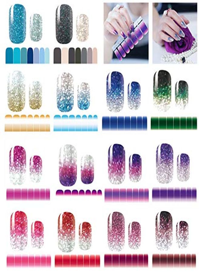 mwellewm S Nail Stickers Glitter Gradient Color Shine Full Wraps Polish Stickers Decal Strips Self-Ashesive Nail Art Sets For Women Girls  - Image 1