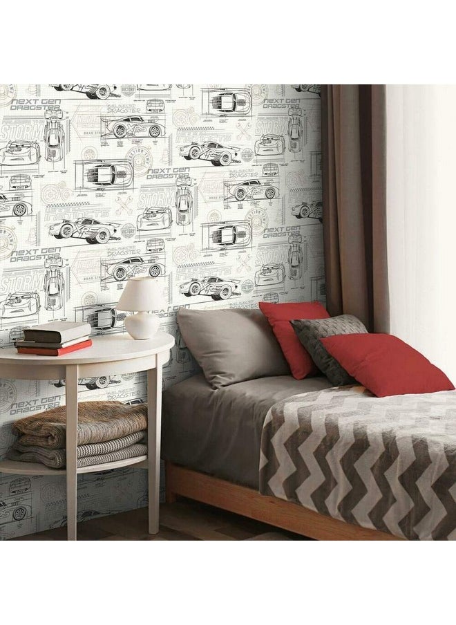 RoomMates Rmk11804Wp Disney And Pixar Cars Schematic Rmk1180, Grey/White  - Image 1