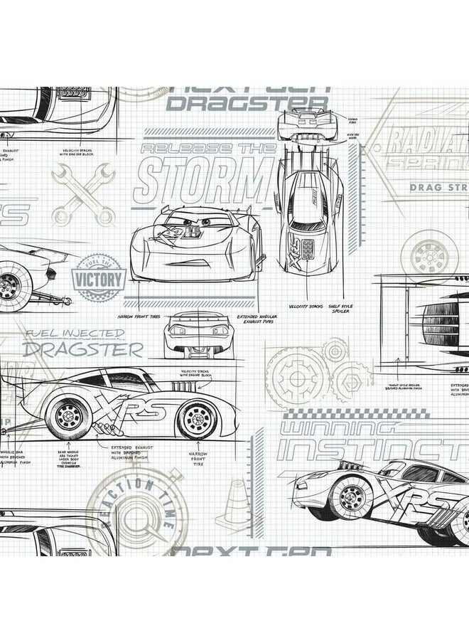 RoomMates Rmk11804Wp Disney And Pixar Cars Schematic Rmk1180, Grey/White  - Image 4