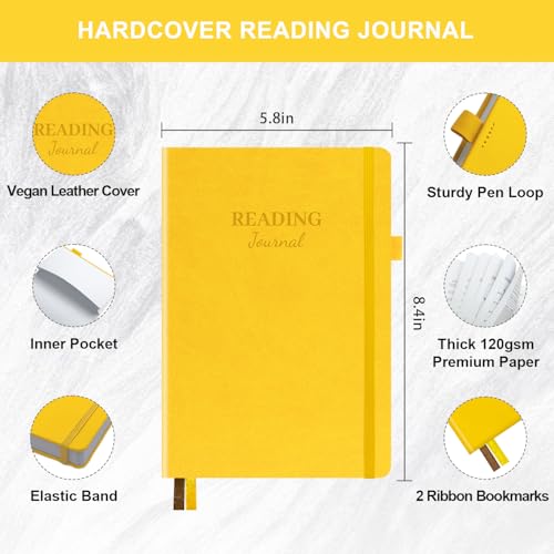 SIMSIMY Reading Journal with 104 Book Reviews, Book Journal for Books Lovers & Readers - Review and Track Your Reading Progress, Reading Log Notebook Gift, A5, Yellow - Image 2