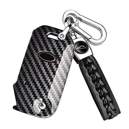 ontto Key Fob Cover for Kia Flip Remote Stylish Key Case Carbon Pattern Black - Image 1
