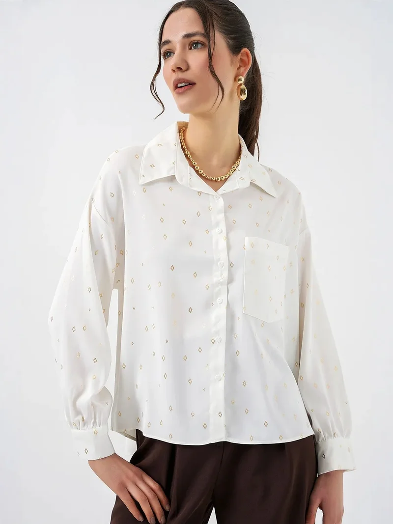 Big Dart Amber Yellow BDART Oversized Long Sleeve Printed Shirt with Pocket for Women | Best Price UAE