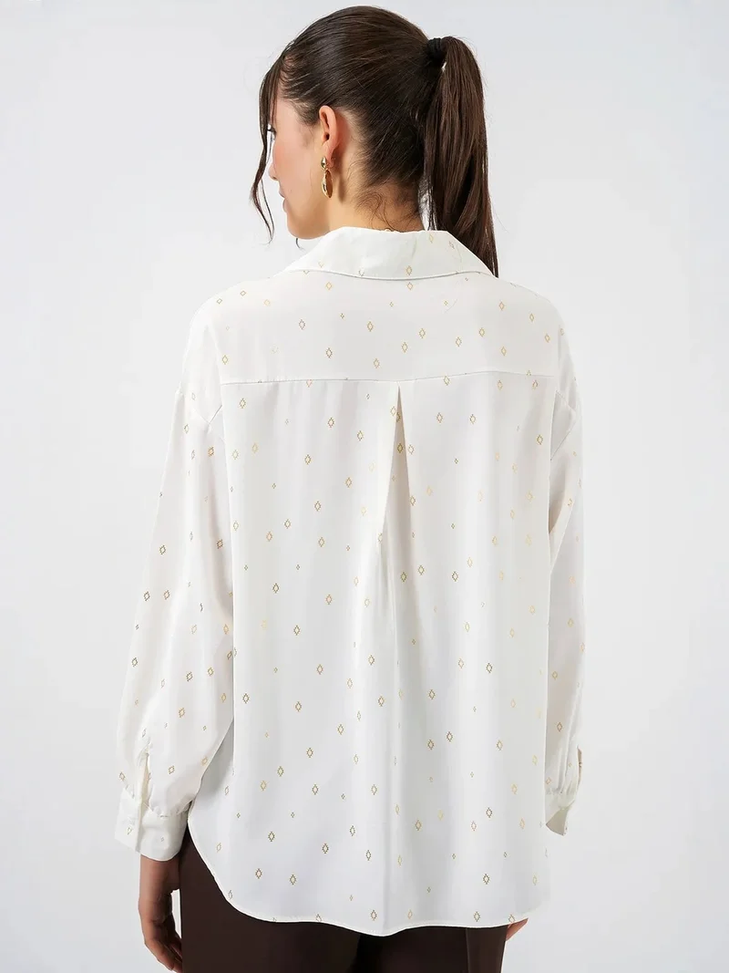 Big Dart Amber Yellow BDART Oversized Long Sleeve Printed Shirt with Pocket for Women | Best Price UAE