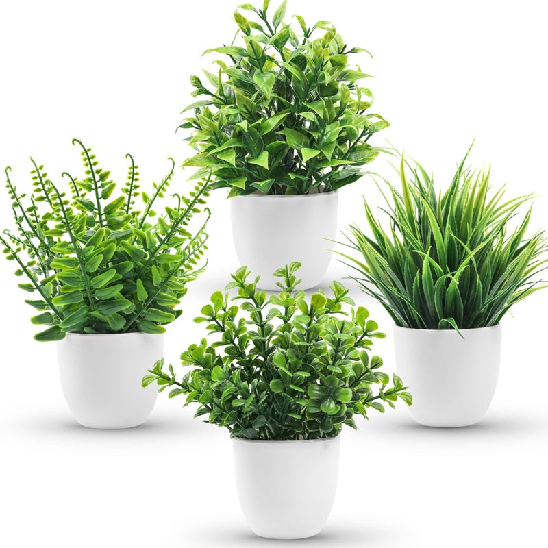 Der Rose 4 Pack Fake Plants Small Artificial Faux Potted Plants for Living Room Home Office Farmhouse Bathroom Kitchen Decor Indoor - Image 1