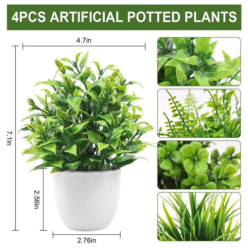 Der Rose 4 Pack Fake Plants Small Artificial Faux Potted Plants for Living Room Home Office Farmhouse Bathroom Kitchen Decor Indoor - Image 2