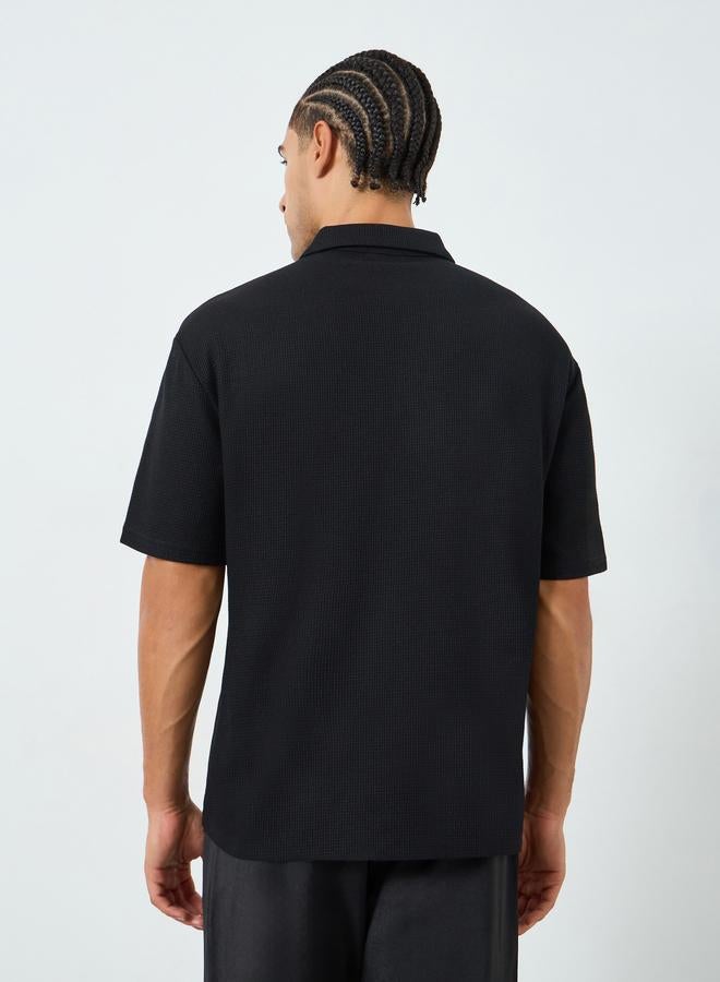 Styli Men Waffle Knit Quarter Zip Oversized Polo - Image 4