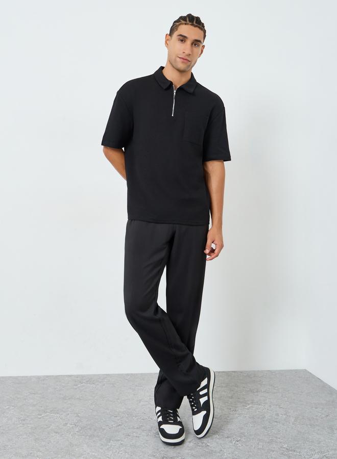 Styli Men Waffle Knit Quarter Zip Oversized Polo - Image 2