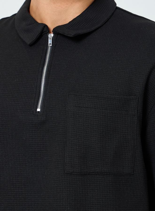 Styli Men Waffle Knit Quarter Zip Oversized Polo - Image 3