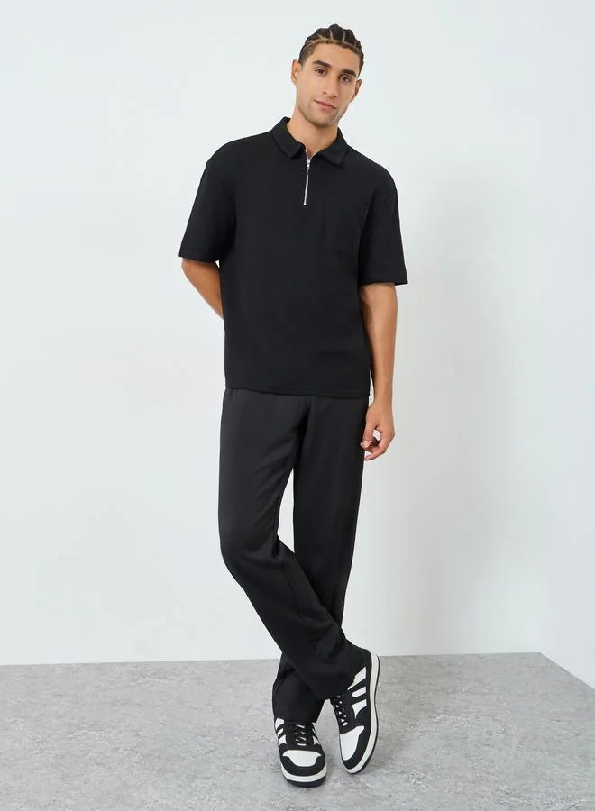 ستايلي بولو واسع محبوك بنمط وافل وسحَّاب غلق