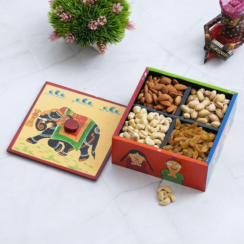 Generic Balaji Creation Jaipur Handcrafted Wooden Dry Fruit Box Gift Hamper Ideal for Rakhi Diwali and Festive Gifting Dry Fruit Hamper for Corporate Gifts Family New Year  - Image 1