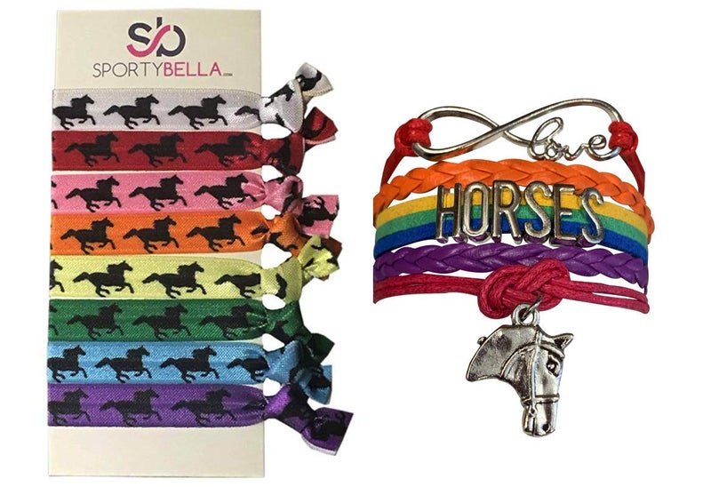 Infinity Collection Horse Bracelet & Hair Ties Gift Set, Horse Accessories, Multi Colored Horse Hair Ties, Cowgirl Hair Ties, No Crease Horse Hair Elastics Set, Gift for Equestrian 